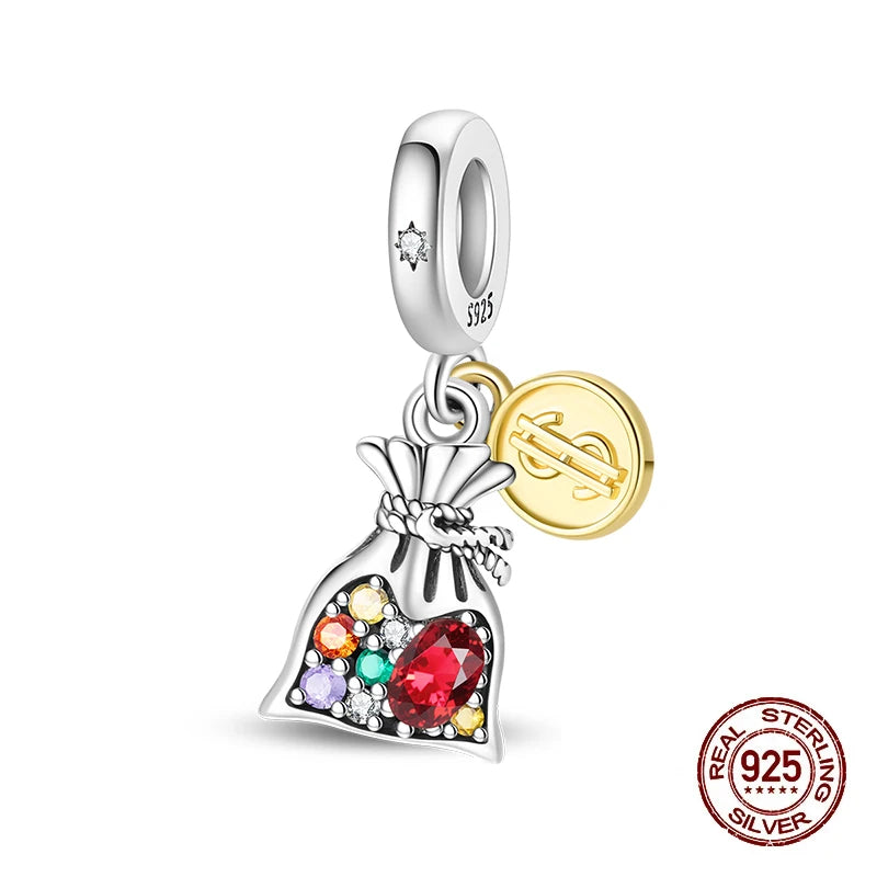 New Charms 925 Sterling Silver Rich Money Bag Pendants Charms Fit Original Charms Bracelets Beads DIY Jewerlry Accessories