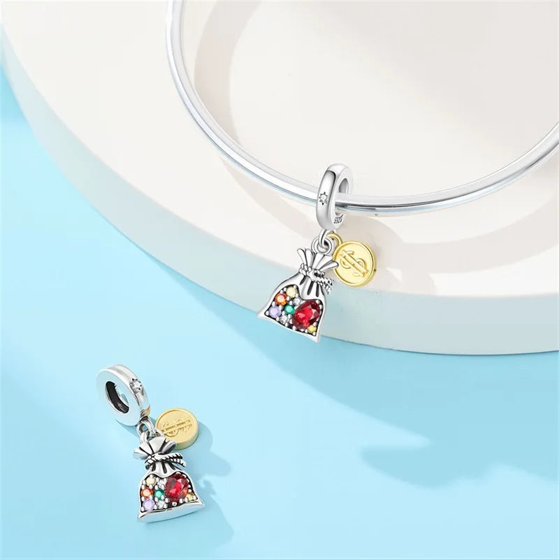 New Charms 925 Sterling Silver Rich Money Bag Pendants Charms Fit Original Charms Bracelets Beads DIY Jewerlry Accessories