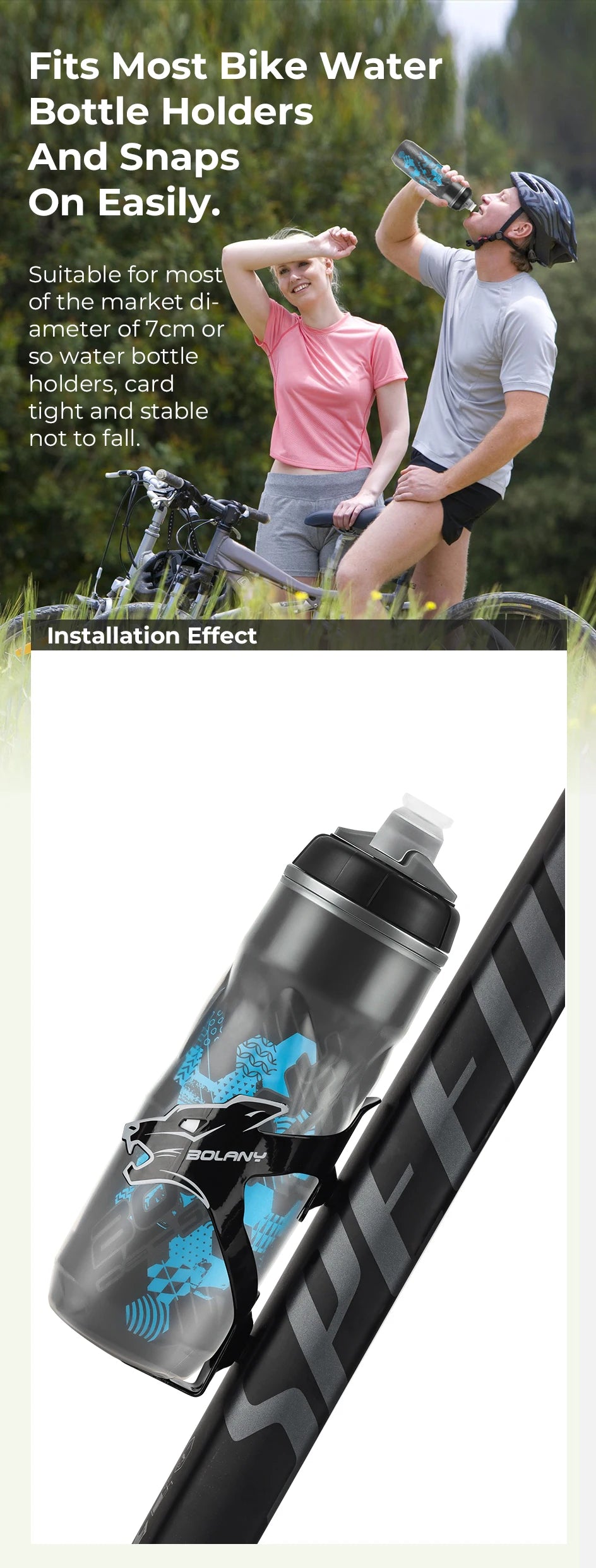 BOLANY Bicycle Water Bottle 600ml Squeeze Out Water PP5 Double Layer Heat And Ice-Protected GYM Fitness Outdoor Sports Cup