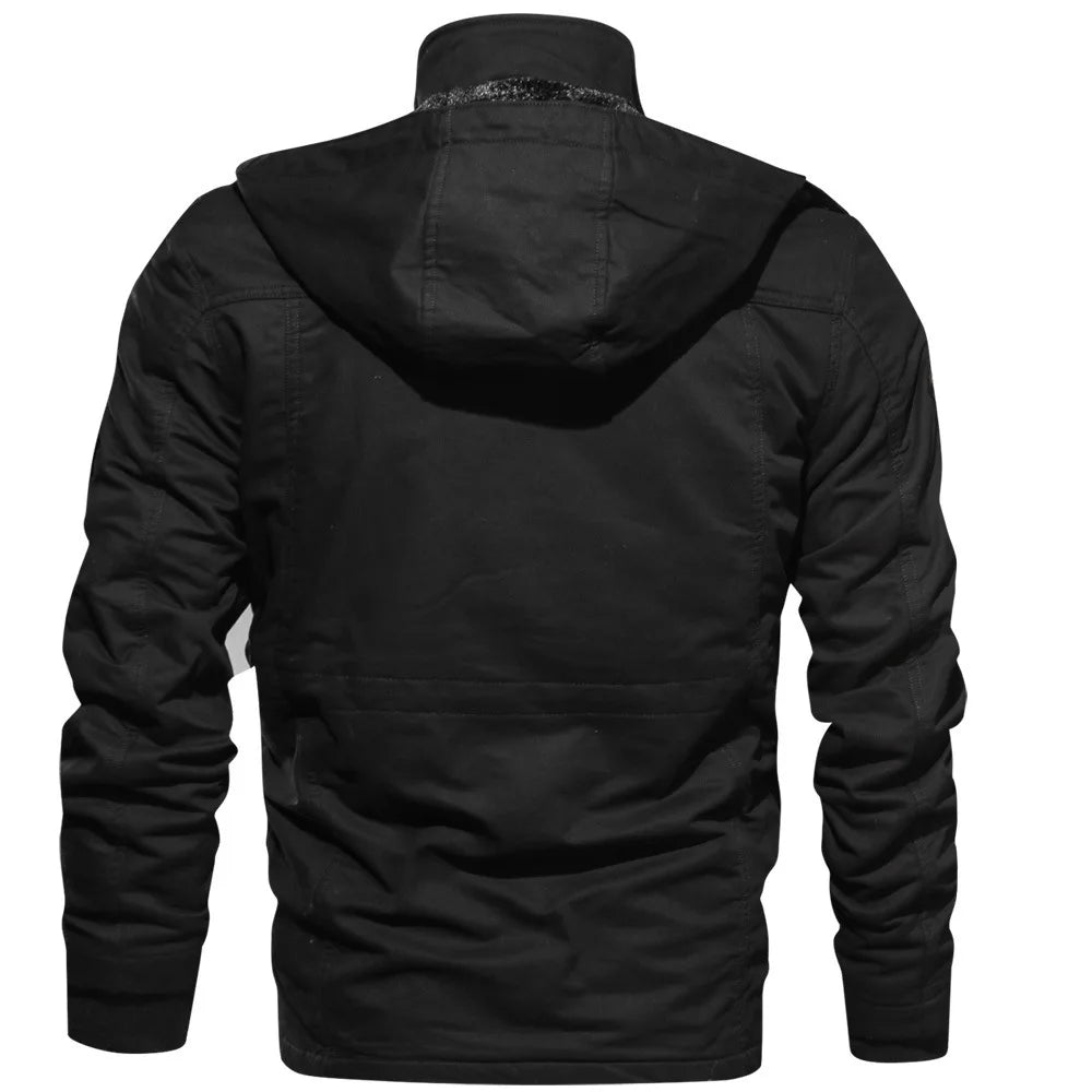 Men's Winter Jackets Cotton Military Jackets Fleece Lined Thick Work Coats Warm Cargo Jackets Hooded Camping Hiking Clothing