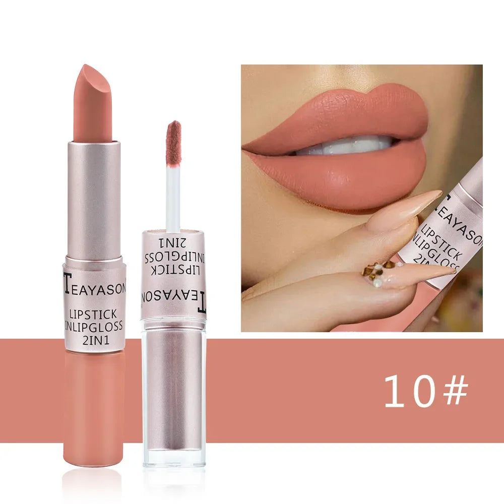 Long Lasting 2 IN 1 Velvet Matte Lipstick Double Head Lip Gloss Non-stick Cup Lip Gloss Tint Plumper Waterproof Lipstick Makeup