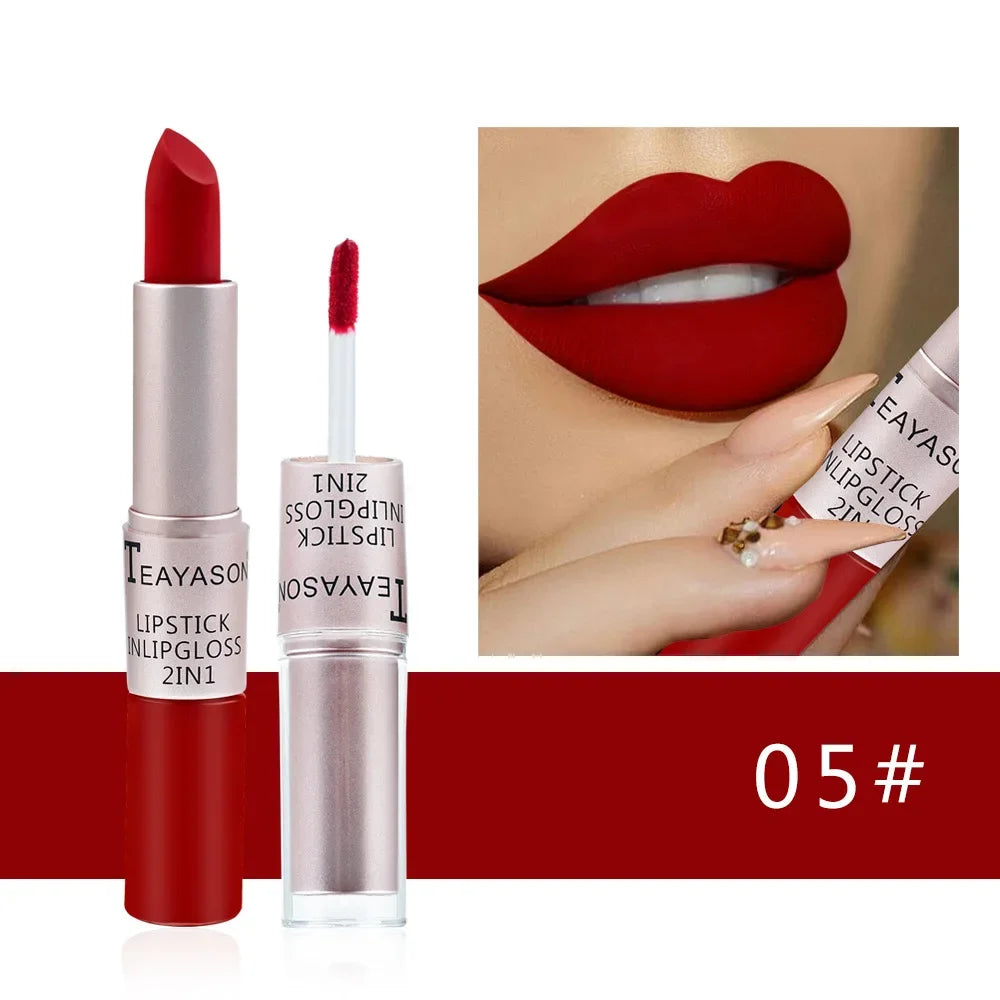 Long Lasting 2 IN 1 Velvet Matte Lipstick Double Head Lip Gloss Non-stick Cup Lip Gloss Tint Plumper Waterproof Lipstick Makeup