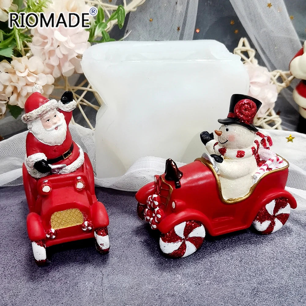 Christmas Santa Claus Snowman Sleigh Shape Candle Mold Chocolate Dessert Fondant Cake Tools DIY Candle Gypsum Silicone Mould