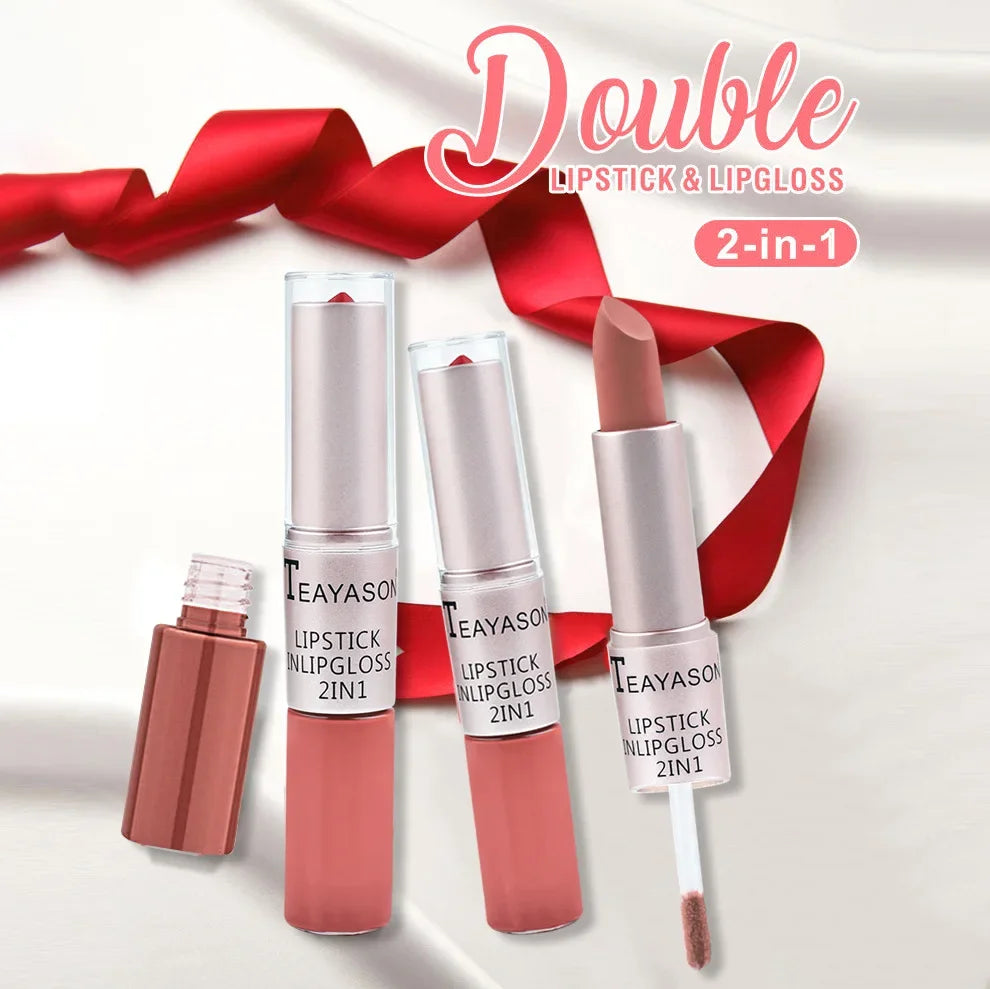 Long Lasting 2 IN 1 Velvet Matte Lipstick Double Head Lip Gloss Non-stick Cup Lip Gloss Tint Plumper Waterproof Lipstick Makeup