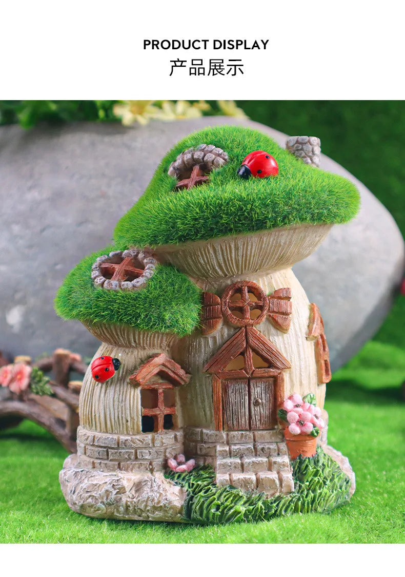 Garden Solar Night Light Mushroom House Flower Outdoor Courtyard Landscape Decoration Ornaments Resin Crafts Porch Accessories