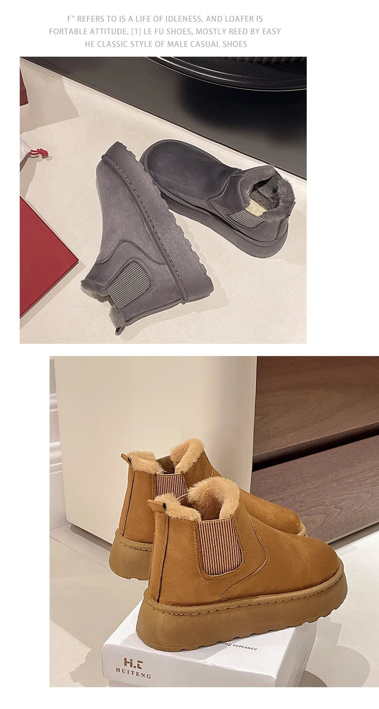 Winter Women Short Plush Warm Snow Boots Casual Shoes  New Suede Fur Chelsea Ankle Boots Flats Platform Ladies Shoes Botas