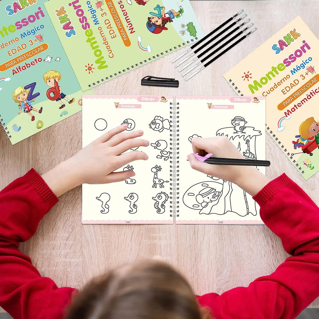 4 Books Magic Writing Book In Spanish Calligraphy Notebook Montessori Kids Reusable Educational Calligraphic Letter Practice Toy