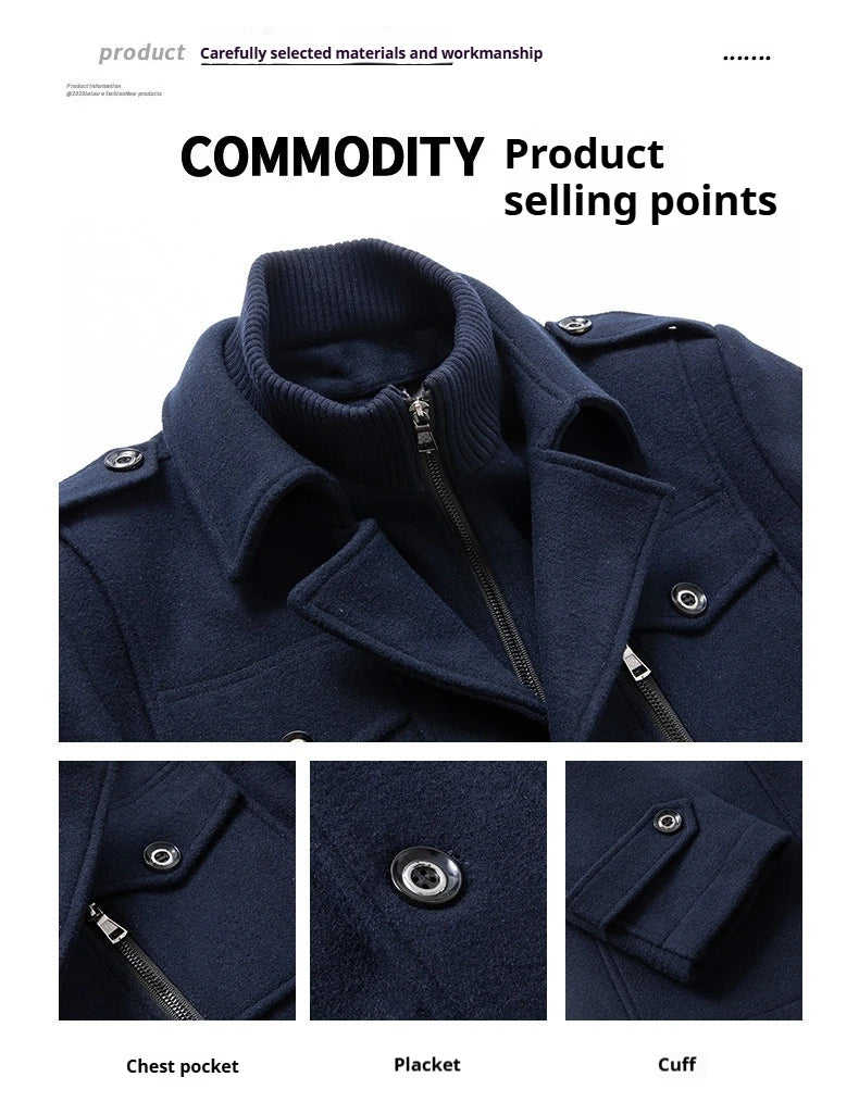 2024 Autumn/Winter Jackets for Men's Clothing Business Woolen Coats for Men Fashion Double Collar Cold Resistant