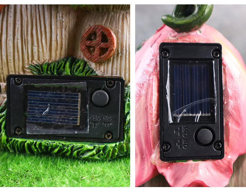 Garden Solar Night Light Mushroom House Flower Outdoor Courtyard Landscape Decoration Ornaments Resin Crafts Porch Accessories