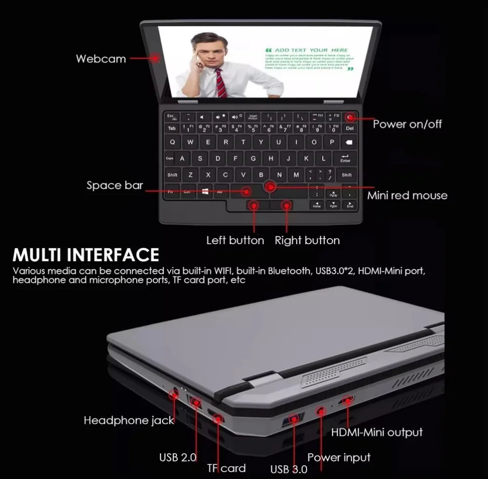 Slim Laptop intel N95 CPU HD Graphics 16GB -128G/256G/512G/1TB SSD 7 inch Touch Screen Mini PC Computer Netbook
