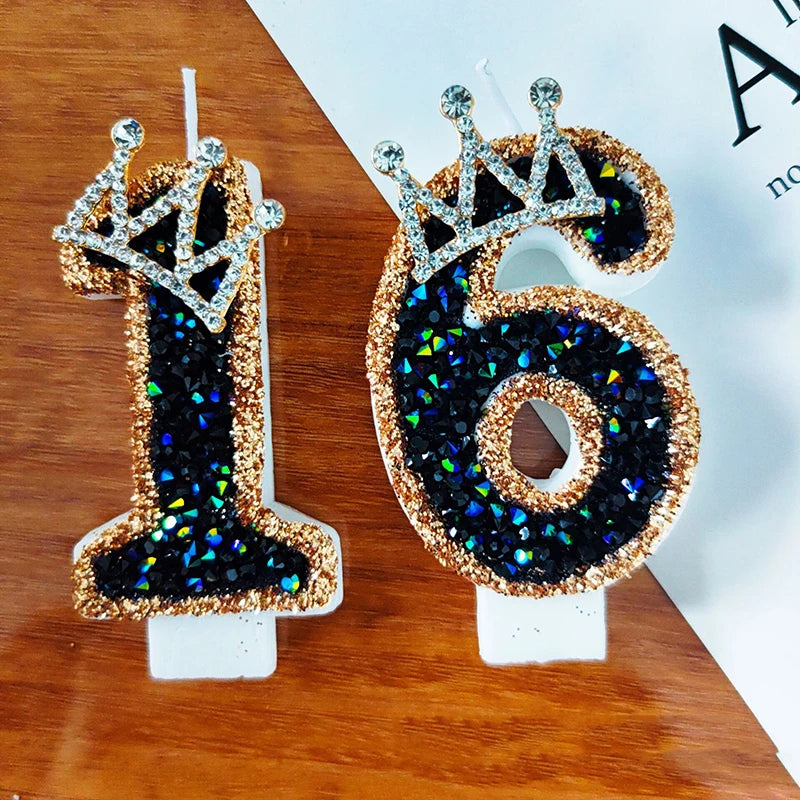Number Birthday Candle Shiny Crown Digital Cake Topper Candle Kids Birthday Anniversary Party Decoration Supplies Birthday Favor