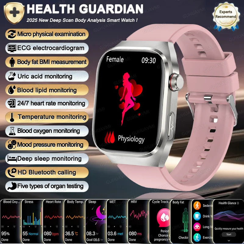 2025 New Men ECG+PPG Five Organs Health Diagnosis Smart Watch Uric Acid Blood Lipids Blood Pressure Temp Heart Rate Smartwatches