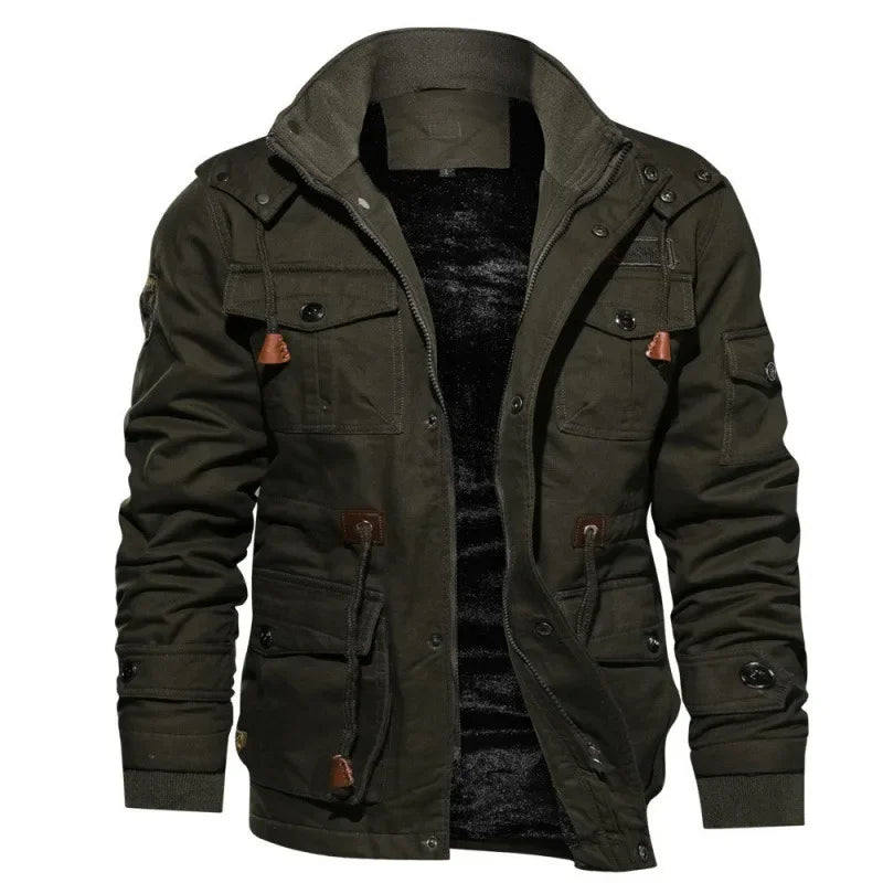 Men's Winter Jackets Cotton Military Jackets Fleece Lined Thick Work Coats Warm Cargo Jackets Hooded Camping Hiking Clothing