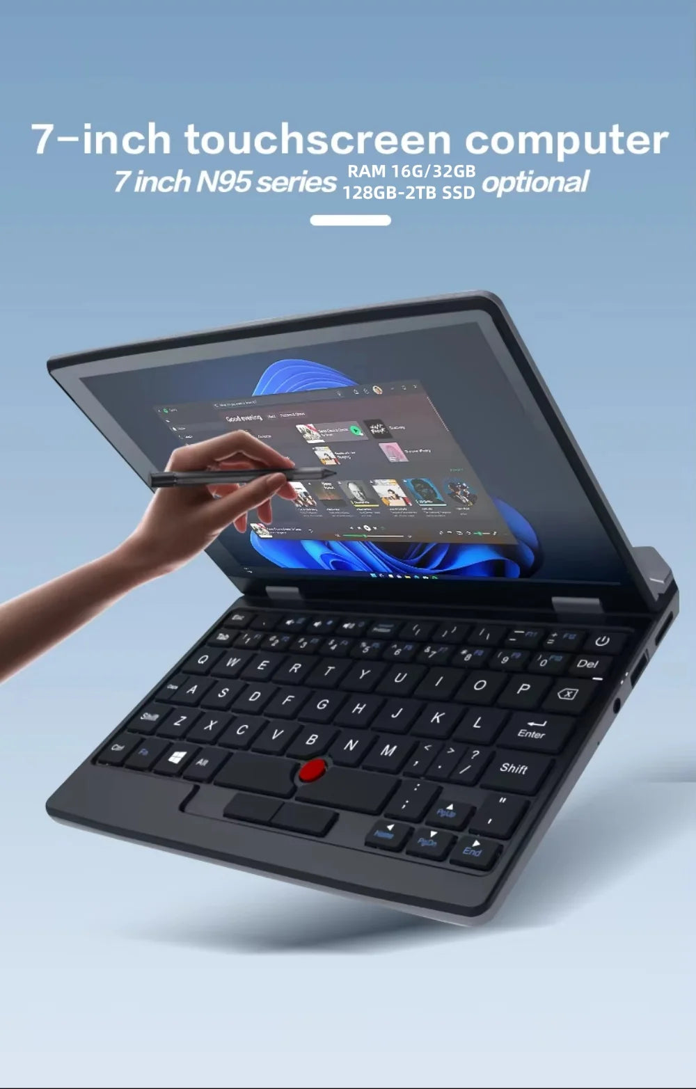 Slim Laptop intel N95 CPU HD Graphics 16GB -128G/256G/512G/1TB SSD 7 inch Touch Screen Mini PC Computer Netbook