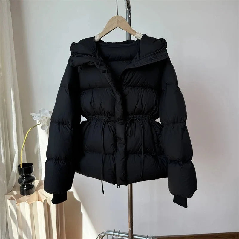 Women Winter Drawstring Lace-up Snow Women's Warm Down Jacket Hooded Puffer Jacket Parkas High Quality Cotton Padded Coat