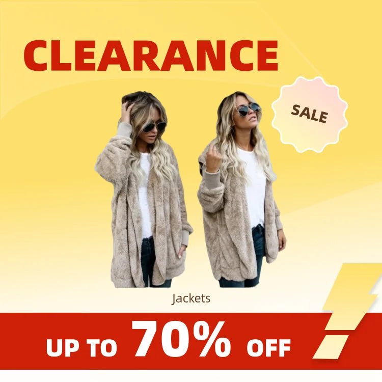 Clearance_Autumn Winter Double Fleece Cardigan Jacket Women Solid Color Long Sleeve Plush Warm Hooded Lady Jacket Oversized Oute