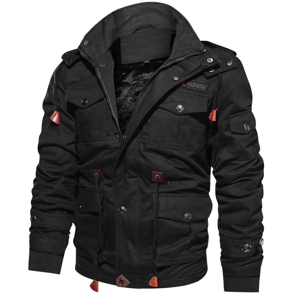 Men's Winter Jackets Cotton Military Jackets Fleece Lined Thick Work Coats Warm Cargo Jackets Hooded Camping Hiking Clothing