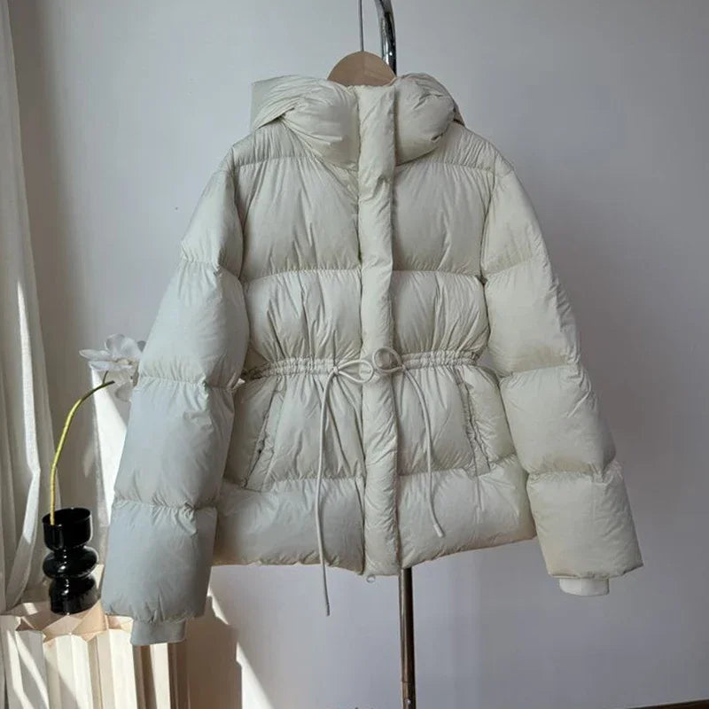 Women Winter Drawstring Lace-up Snow Women's Warm Down Jacket Hooded Puffer Jacket Parkas High Quality Cotton Padded Coat
