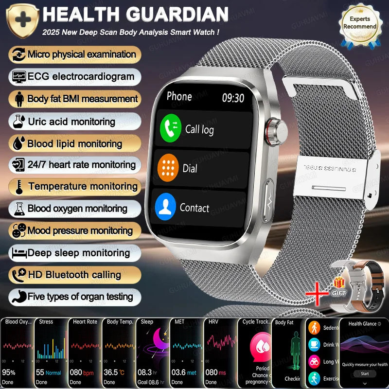 2025 New Men ECG+PPG Five Organs Health Diagnosis Smart Watch Uric Acid Blood Lipids Blood Pressure Temp Heart Rate Smartwatches