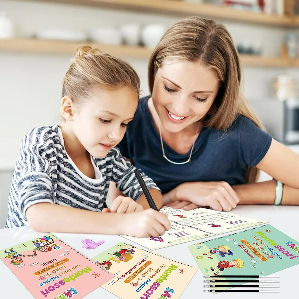 4 Books Magic Writing Book In Spanish Calligraphy Notebook Montessori Kids Reusable Educational Calligraphic Letter Practice Toy