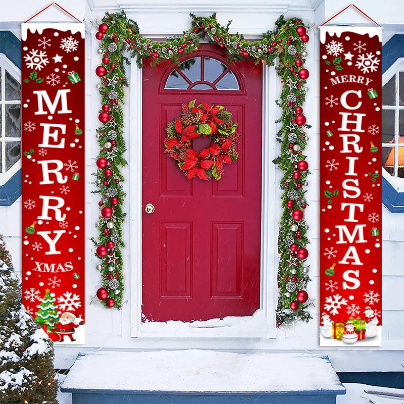Merry Christmas Hanging Door Banner Santa Claus Snowman Couplet New Year Christmas Decorations For Home Xmas Gifts navidad