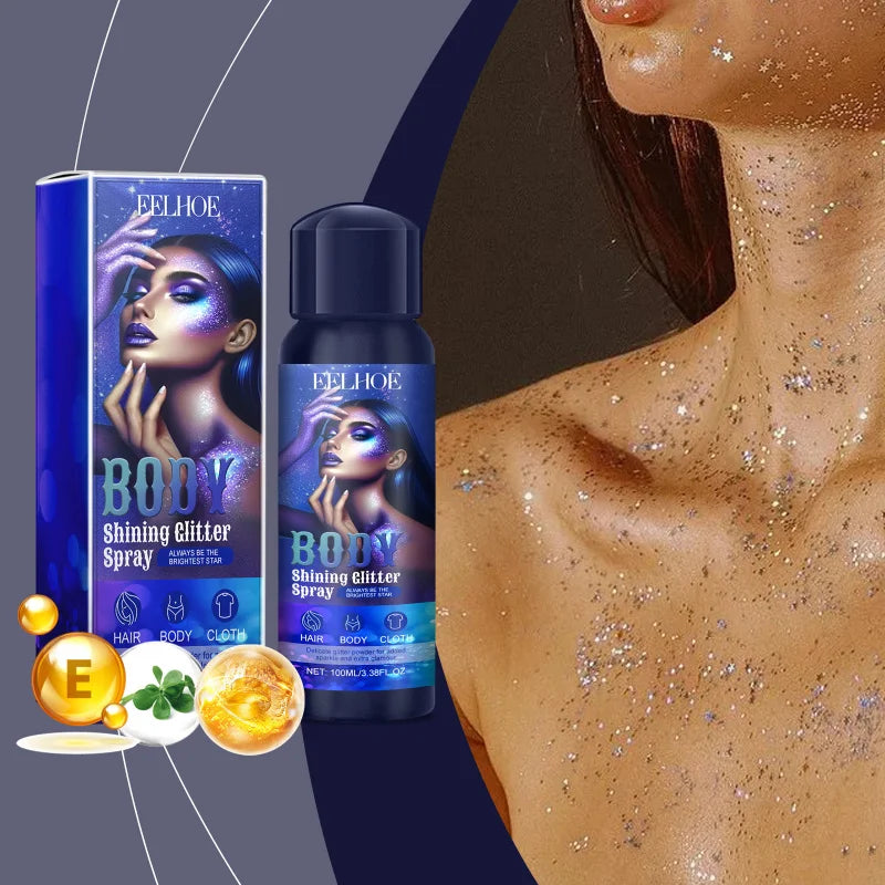 Glitter Body Spray Shimmer Makeup Highlighter Waterproof Long Lasting Sparkle For Face Hair Body Party Festival Events
