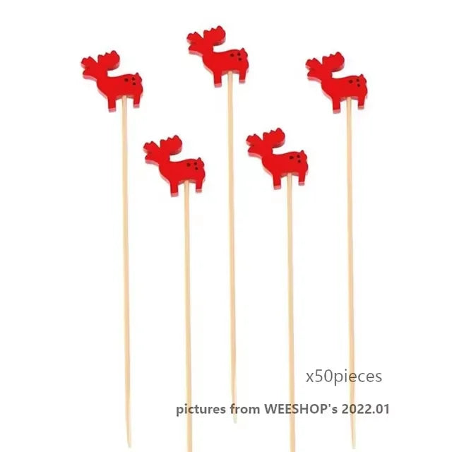 Christmas Fruit Sticks Santa Claus Disposable Bamboo Woven Toothpicks Buffet Paper Cups Cake Forks Party Decorations Toothpicks
