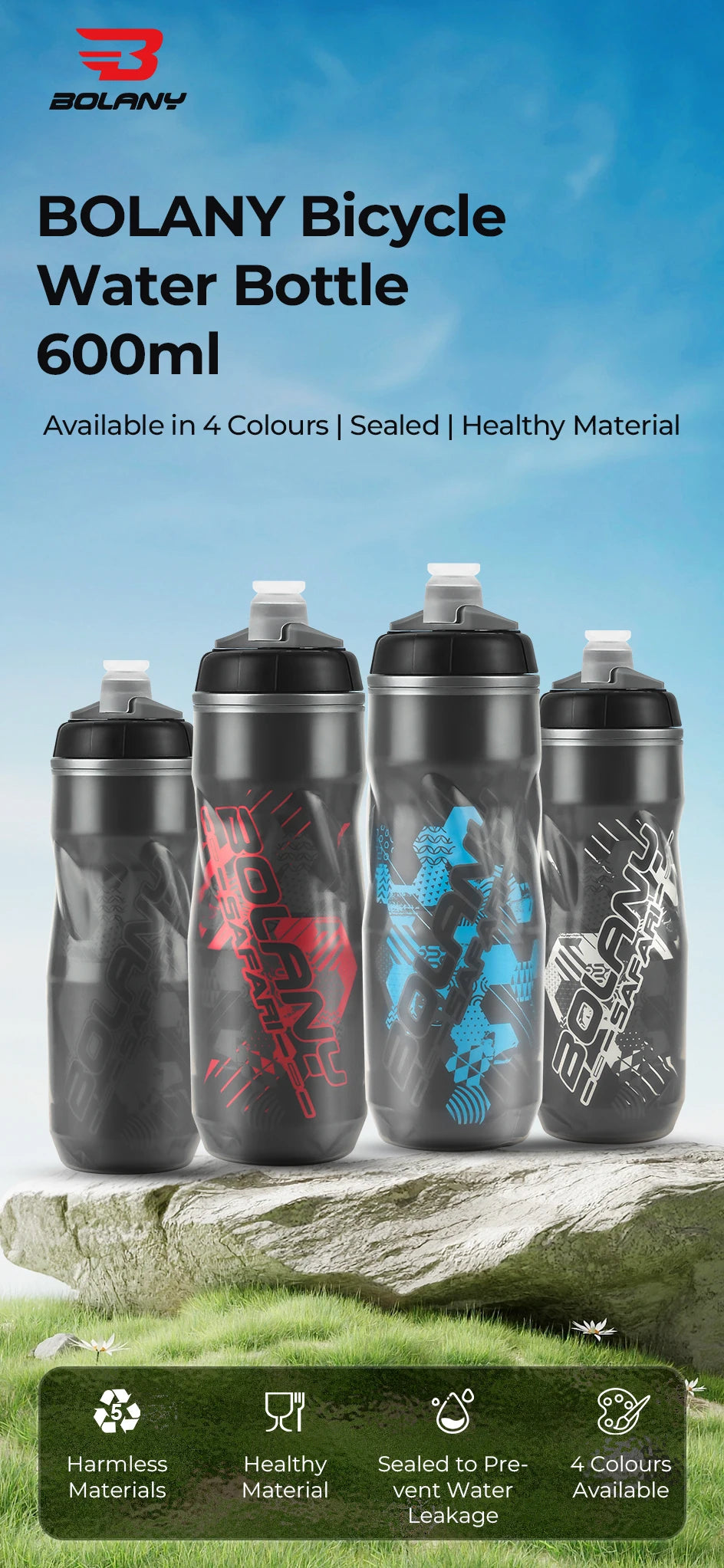 BOLANY Bicycle Water Bottle 600ml Squeeze Out Water PP5 Double Layer Heat And Ice-Protected GYM Fitness Outdoor Sports Cup