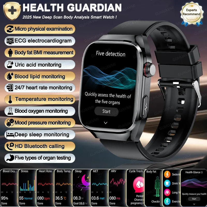 2025 New Men ECG+PPG Five Organs Health Diagnosis Smart Watch Uric Acid Blood Lipids Blood Pressure Temp Heart Rate Smartwatches