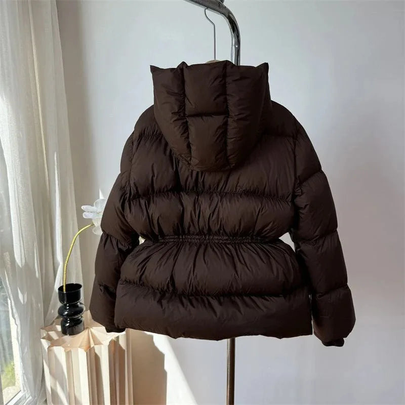 Women Winter Drawstring Lace-up Snow Women's Warm Down Jacket Hooded Puffer Jacket Parkas High Quality Cotton Padded Coat