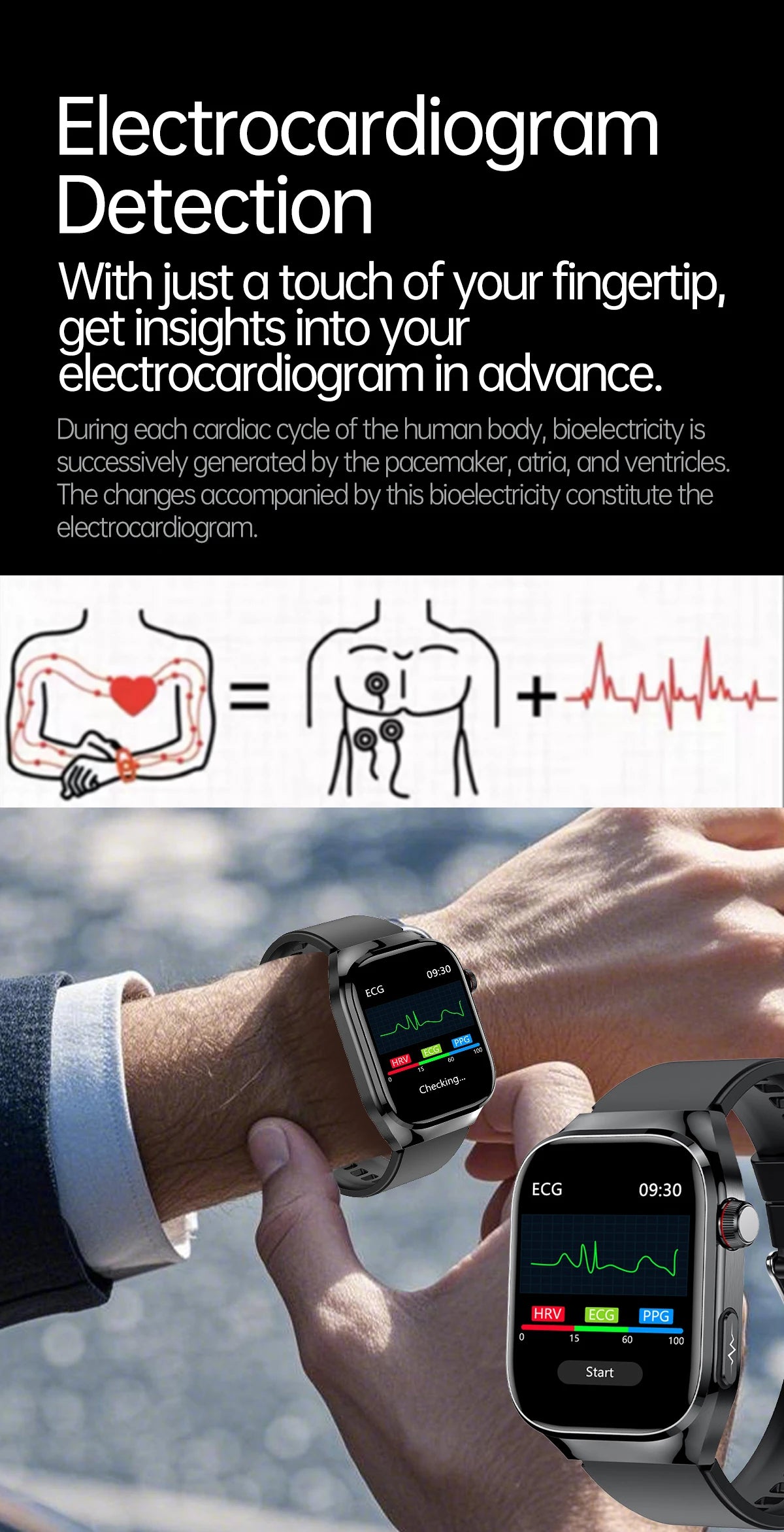 2025 New Men ECG+PPG Five Organs Health Diagnosis Smart Watch Uric Acid Blood Lipids Blood Pressure Temp Heart Rate Smartwatches