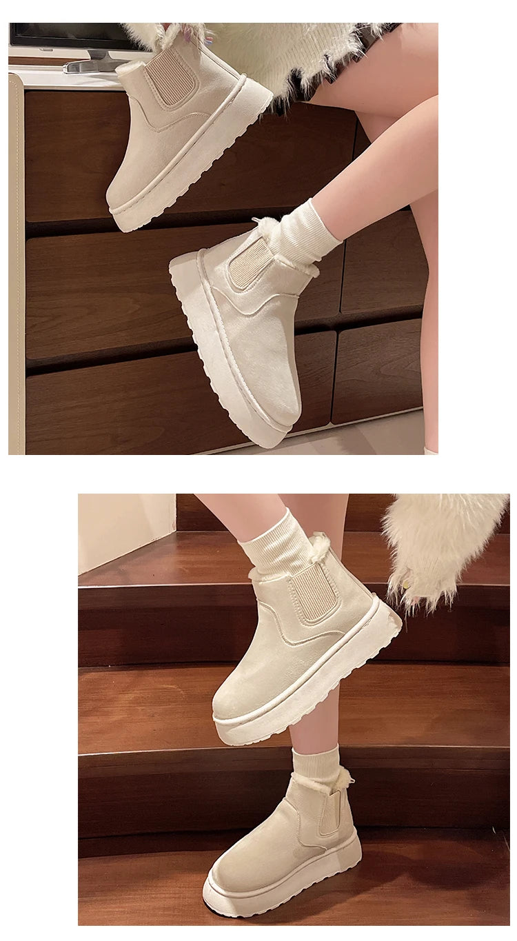 Winter Women Short Plush Warm Snow Boots Casual Shoes  New Suede Fur Chelsea Ankle Boots Flats Platform Ladies Shoes Botas