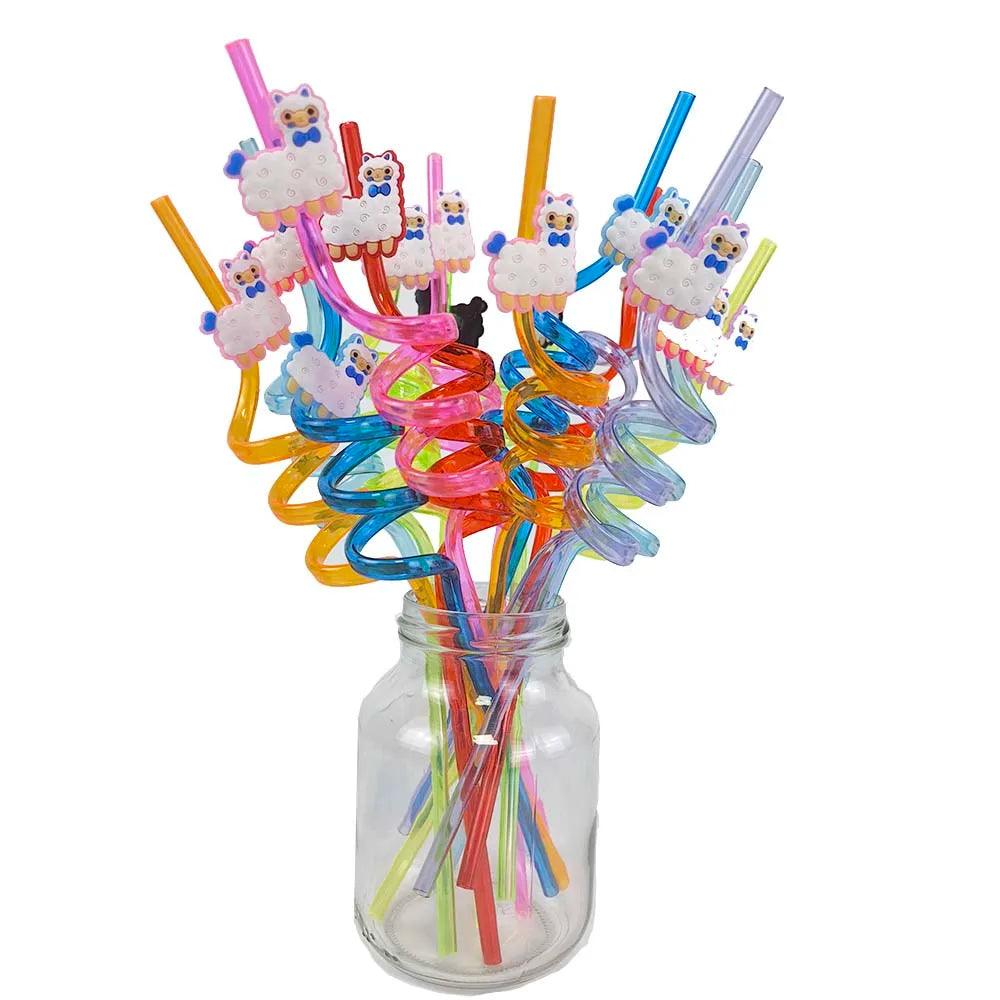 8pcs Reusable Alpaca Straws Alpaca Animal Plastic Drinking Straws for Kids Alpaca Birthday Party Decor Cartoon Animals﻿ Favors