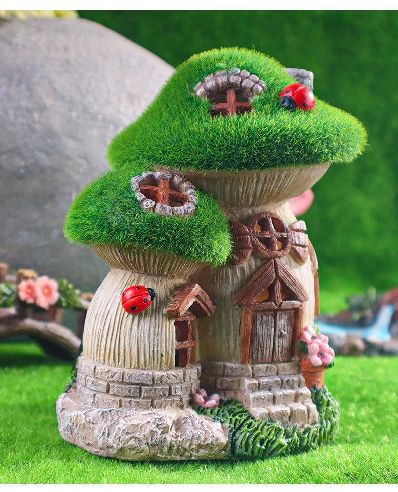 Garden Solar Night Light Mushroom House Flower Outdoor Courtyard Landscape Decoration Ornaments Resin Crafts Porch Accessories