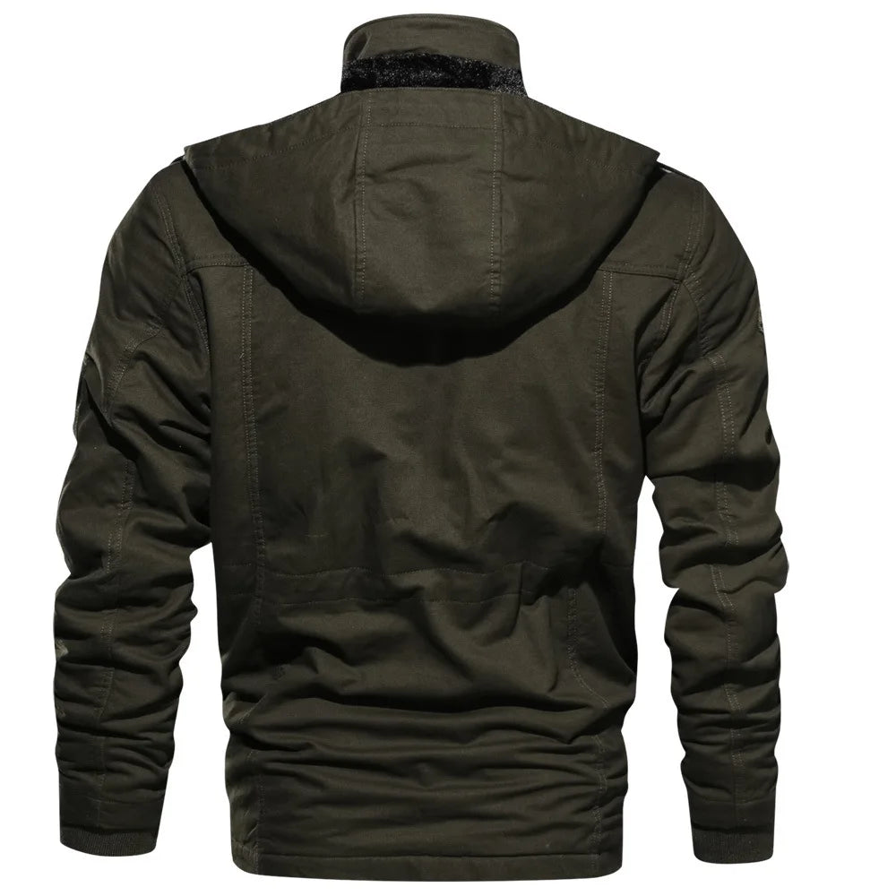 Men's Winter Jackets Cotton Military Jackets Fleece Lined Thick Work Coats Warm Cargo Jackets Hooded Camping Hiking Clothing