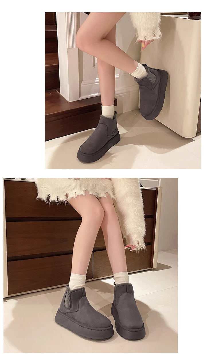 Winter Women Short Plush Warm Snow Boots Casual Shoes  New Suede Fur Chelsea Ankle Boots Flats Platform Ladies Shoes Botas