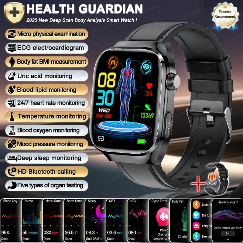 2025 New Men ECG+PPG Five Organs Health Diagnosis Smart Watch Uric Acid Blood Lipids Blood Pressure Temp Heart Rate Smartwatches