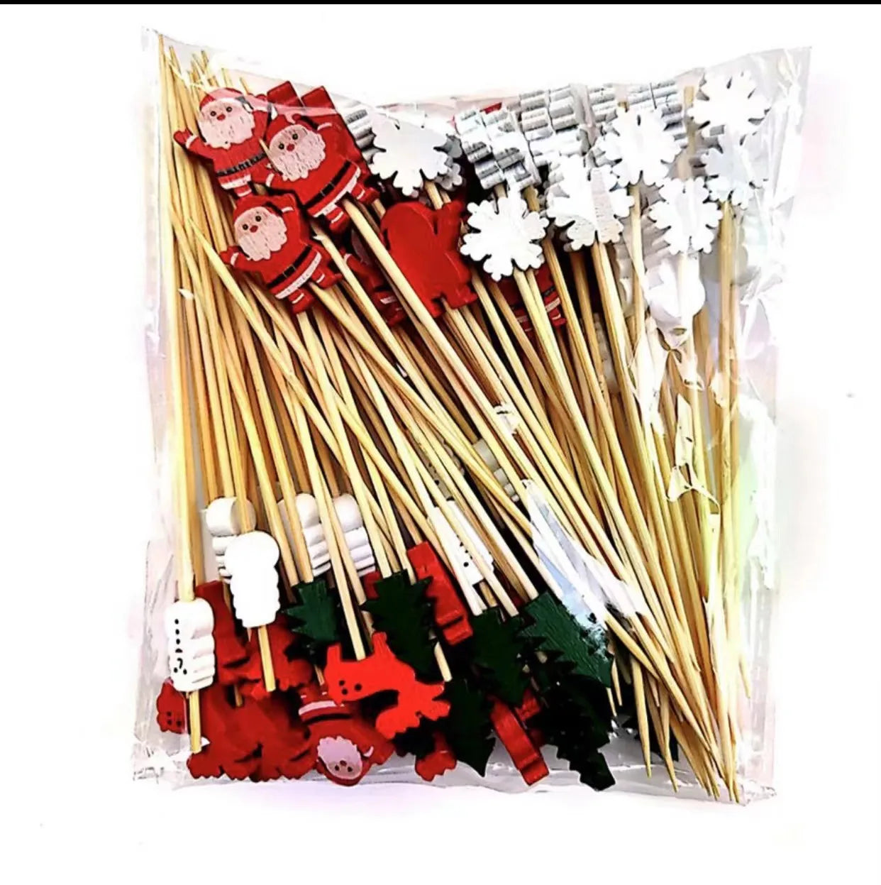 Christmas Fruit Sticks Santa Claus Disposable Bamboo Woven Toothpicks Buffet Paper Cups Cake Forks Party Decorations Toothpicks