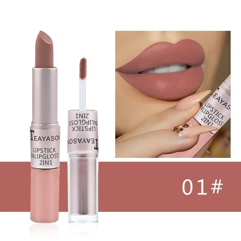 Long Lasting 2 IN 1 Velvet Matte Lipstick Double Head Lip Gloss Non-stick Cup Lip Gloss Tint Plumper Waterproof Lipstick Makeup