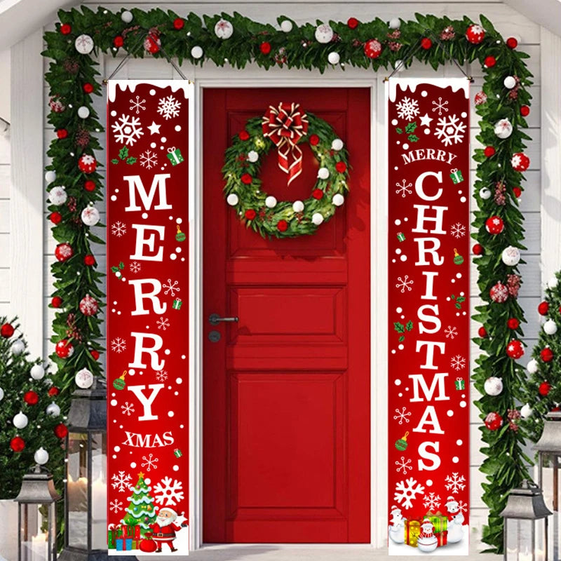 Merry Christmas Hanging Door Banner Santa Claus Snowman Couplet New Year Christmas Decorations For Home Xmas Gifts navidad