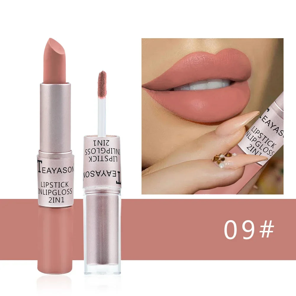 Long Lasting 2 IN 1 Velvet Matte Lipstick Double Head Lip Gloss Non-stick Cup Lip Gloss Tint Plumper Waterproof Lipstick Makeup
