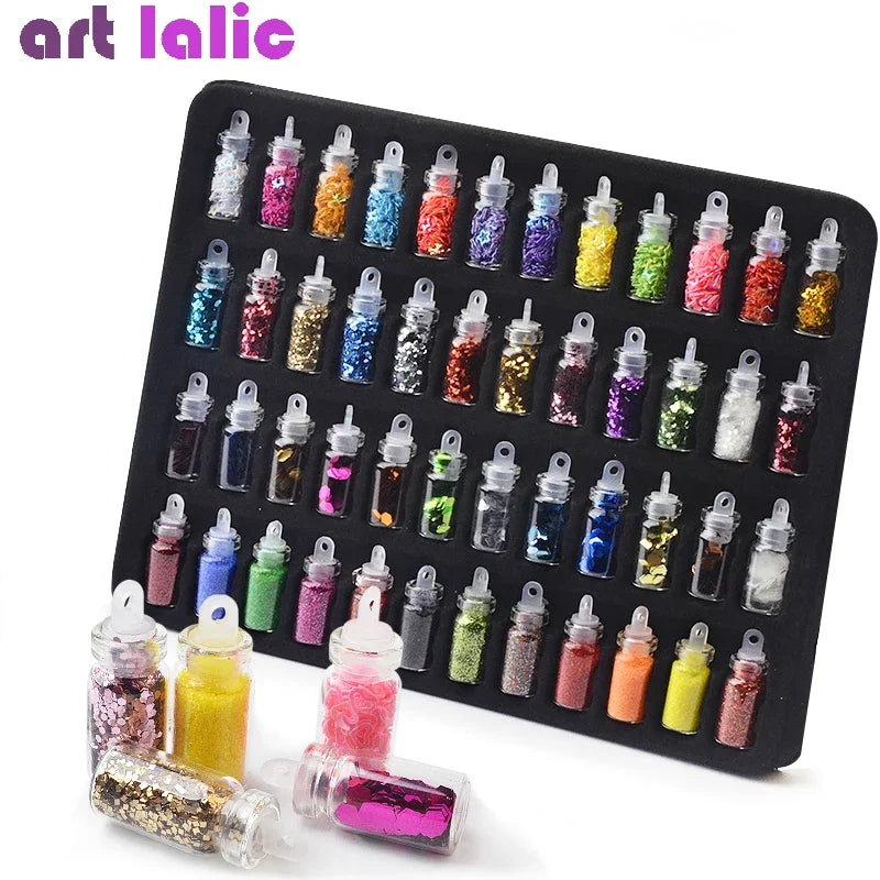48pcs Nail Art Rhinestones Beads Sequins Set Mixed Design Glitter Tips Decoration Tools Gel Nail Stickers Case for Beauty Salon