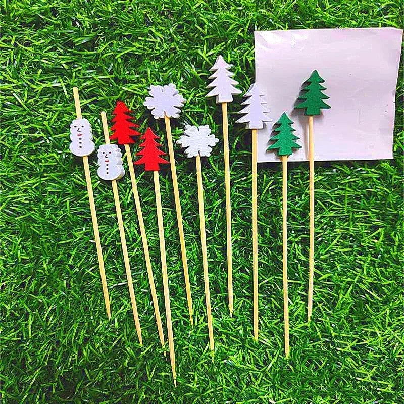 Christmas Fruit Sticks Santa Claus Disposable Bamboo Woven Toothpicks Buffet Paper Cups Cake Forks Party Decorations Toothpicks