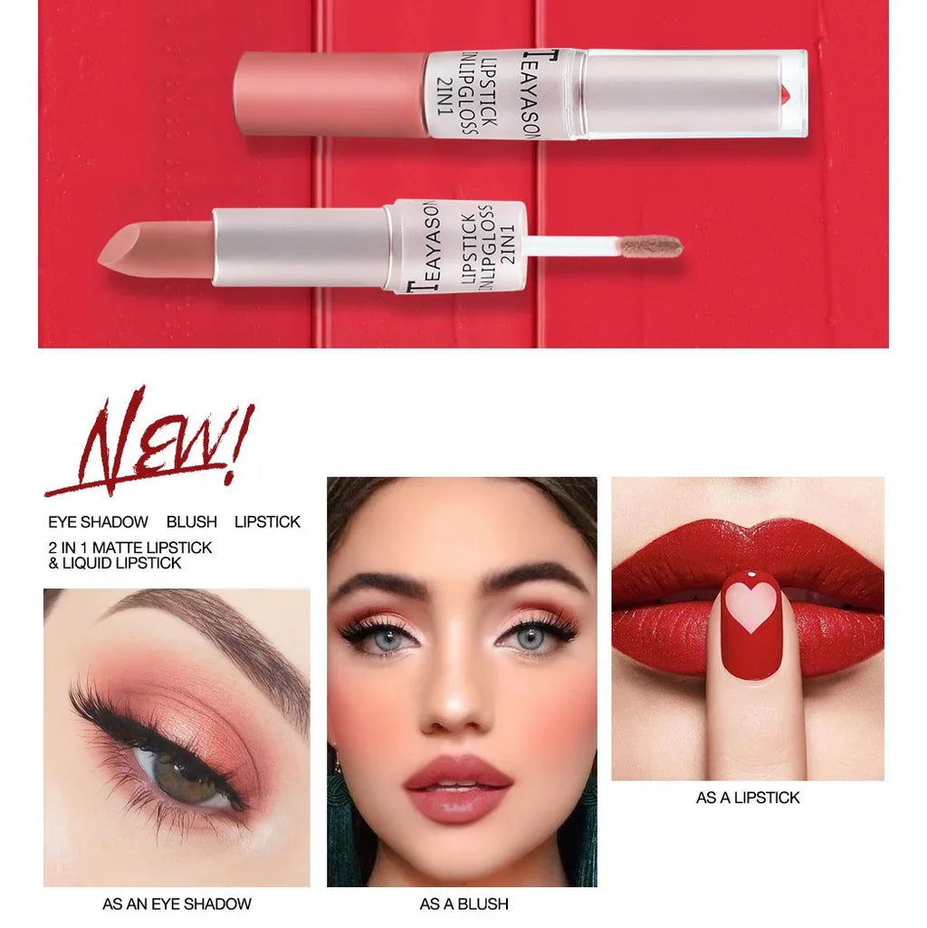 Long Lasting 2 IN 1 Velvet Matte Lipstick Double Head Lip Gloss Non-stick Cup Lip Gloss Tint Plumper Waterproof Lipstick Makeup