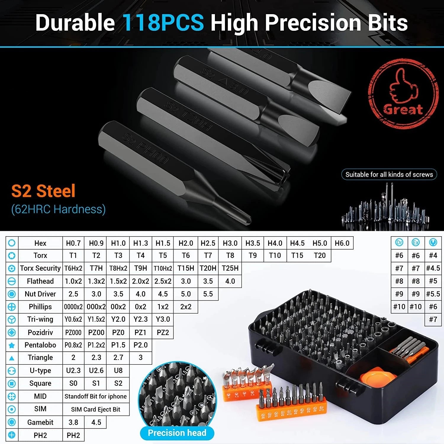 25/115/135/140 in1 Screwdriver Set  Magnetic Torx Phillips Screw Bit Kit  With Electrical Remover Wrench Repair Phone PC Tools