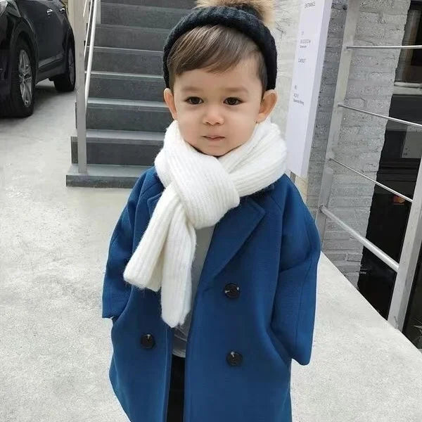 New Winter Grid Jackets Boys Girl Woolen Double-breasted Baby Boy Trench Coat Lapel Autumn Kids Outerwear Coats  Wool Overcoat