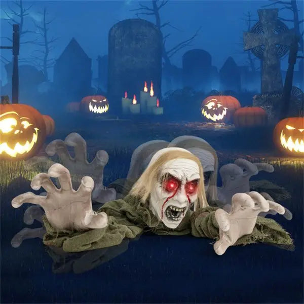 Halloween zombie decorations with sparkling eyes and spooky sounds