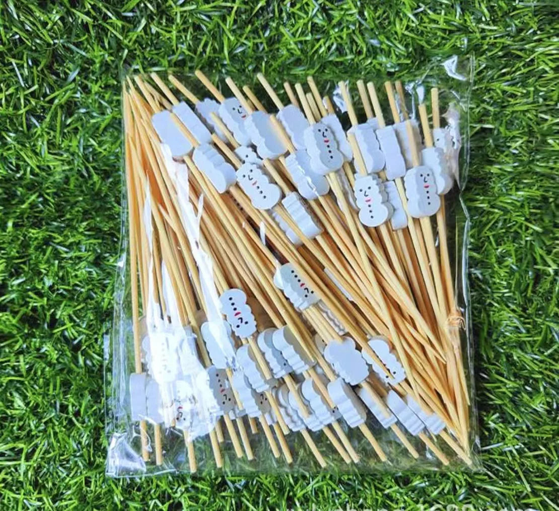 Christmas Fruit Sticks Santa Claus Disposable Bamboo Woven Toothpicks Buffet Paper Cups Cake Forks Party Decorations Toothpicks