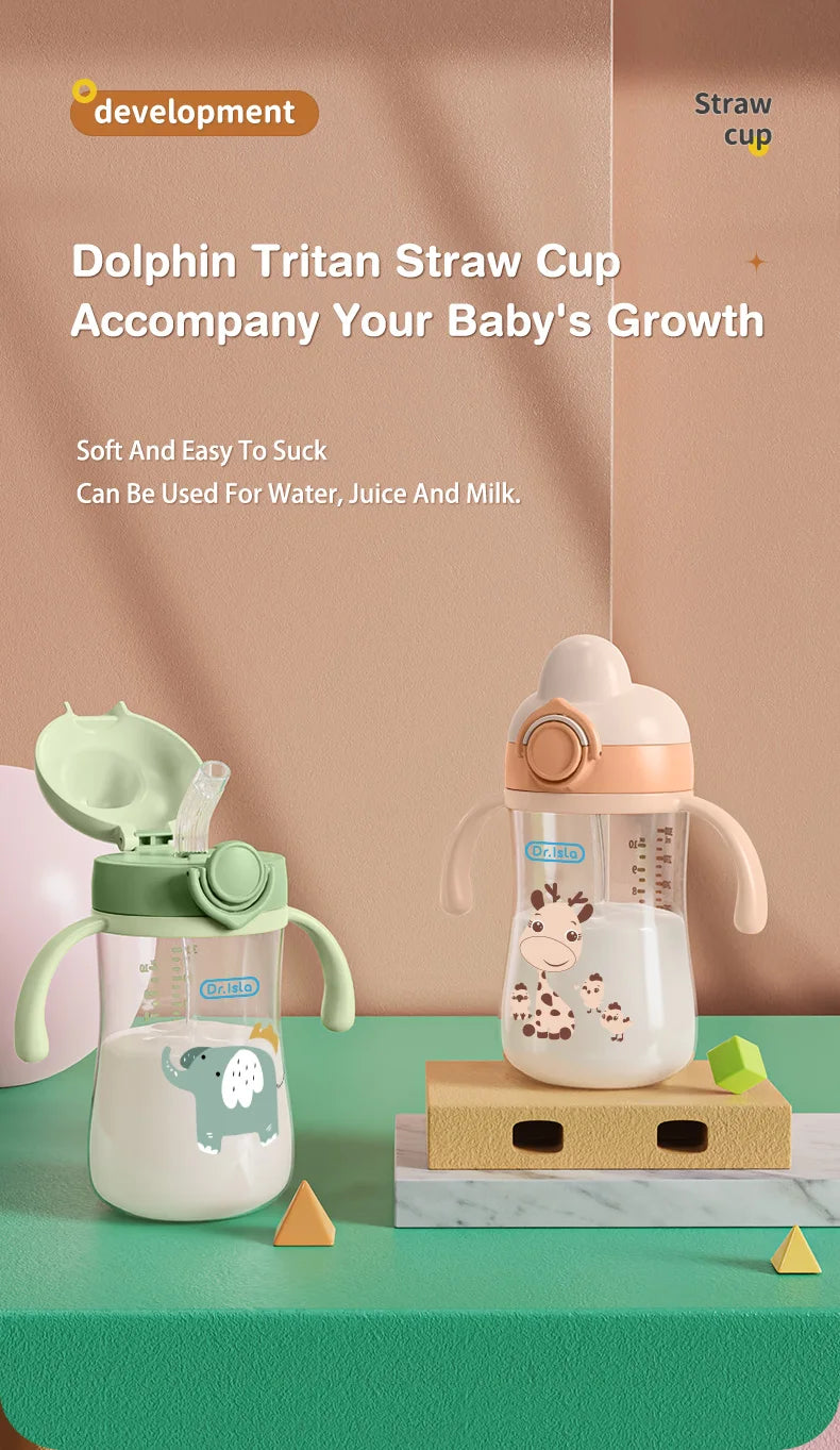 Portable Baby Water Bottles 300ml Baby Feeding Cup With Straw Children Learn Feeding Drinking Bottle Kids Training Cups BPA Free