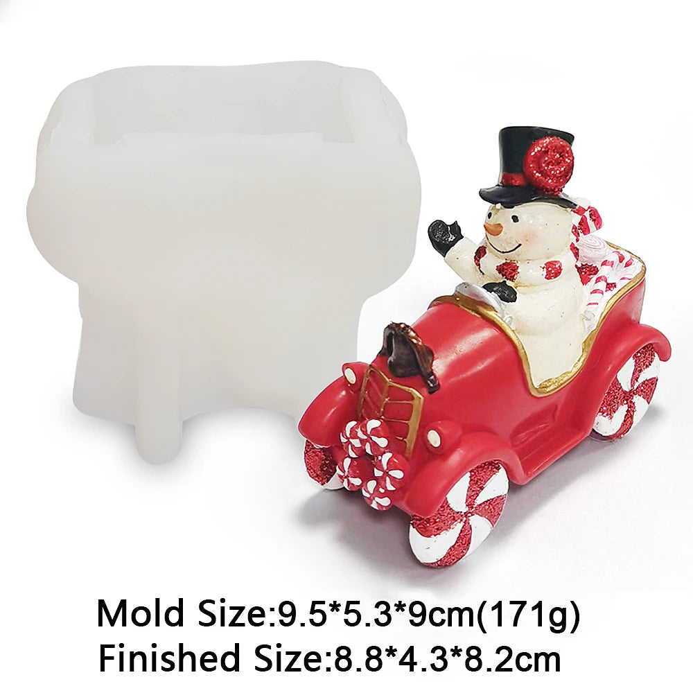 Christmas Santa Claus Snowman Sleigh Shape Candle Mold Chocolate Dessert Fondant Cake Tools DIY Candle Gypsum Silicone Mould